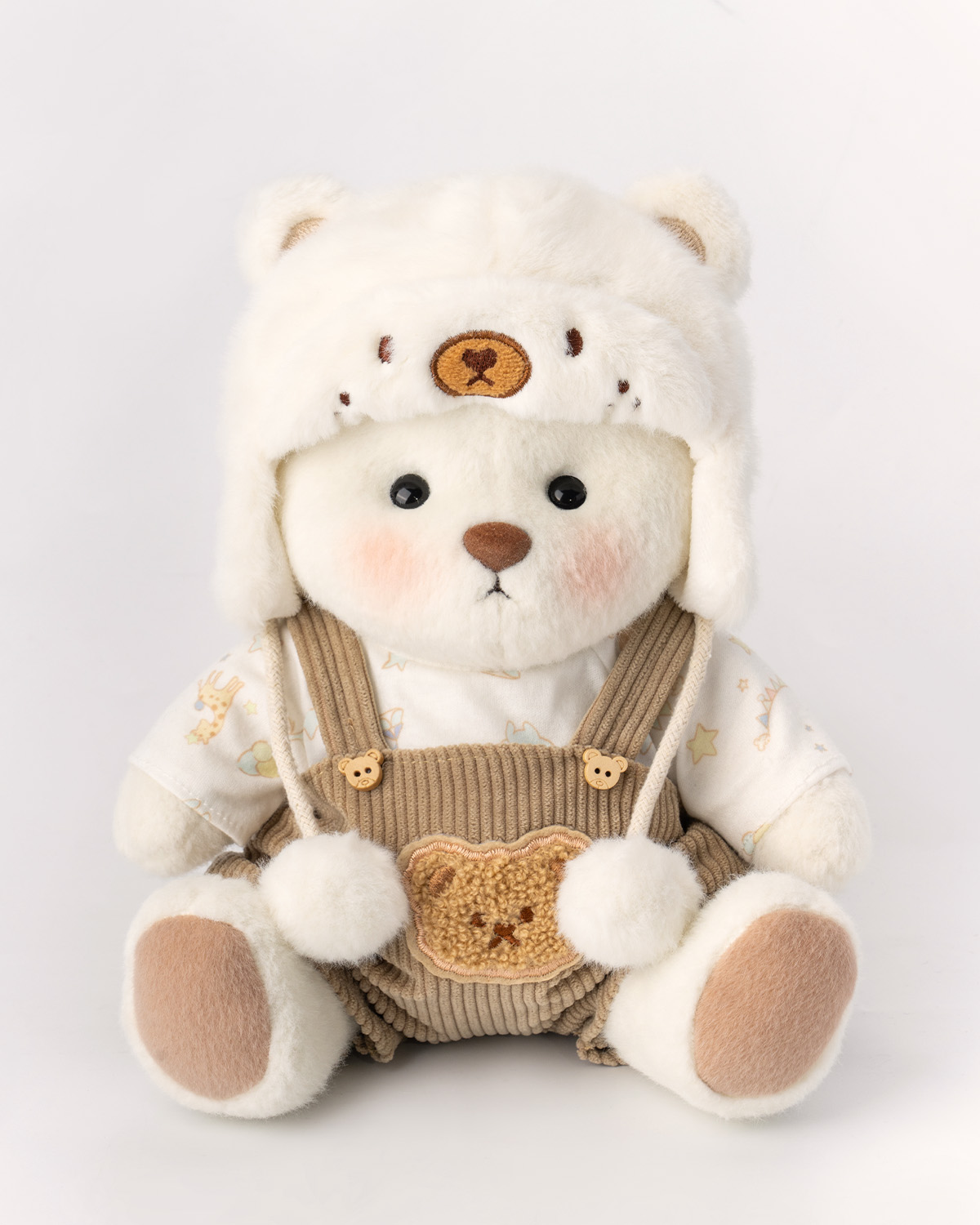 Getahug White Mink Hat White Teddy Bear | Handmade Jointed Toy Gift
