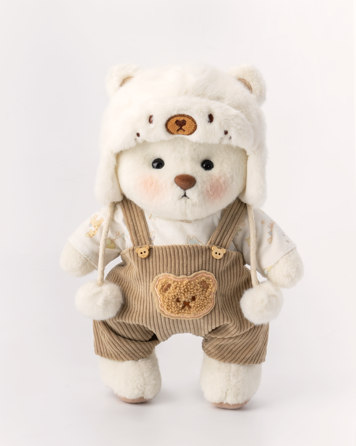 Getahug White Mink Hat White Teddy Bear | Handmade Jointed Toy Gift