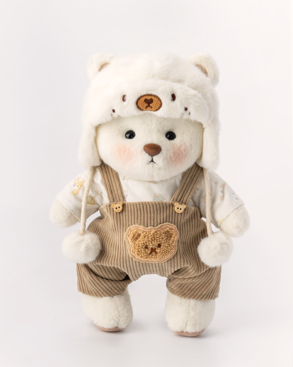 Getahug White Mink Hat Brown Overalls Bear Handmade Jointed Teddy Be