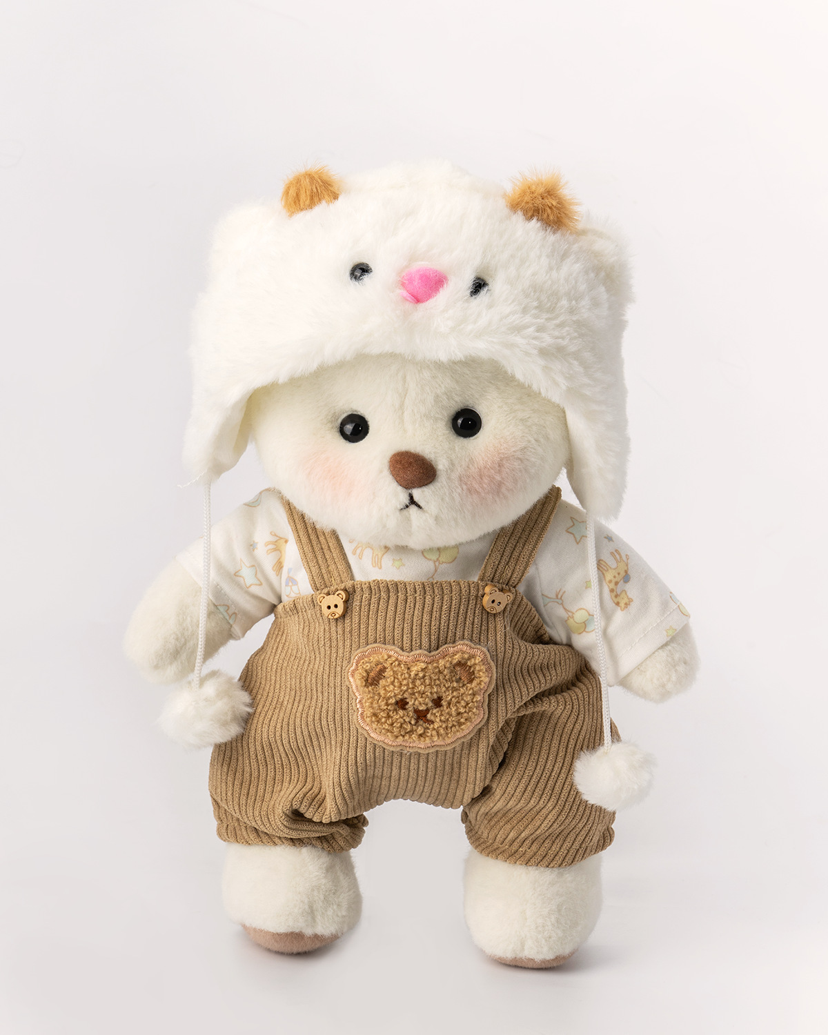 Getahug White Sheep Brown Overalls White Teddy Bear | Handmade Jointed Toy Gift
