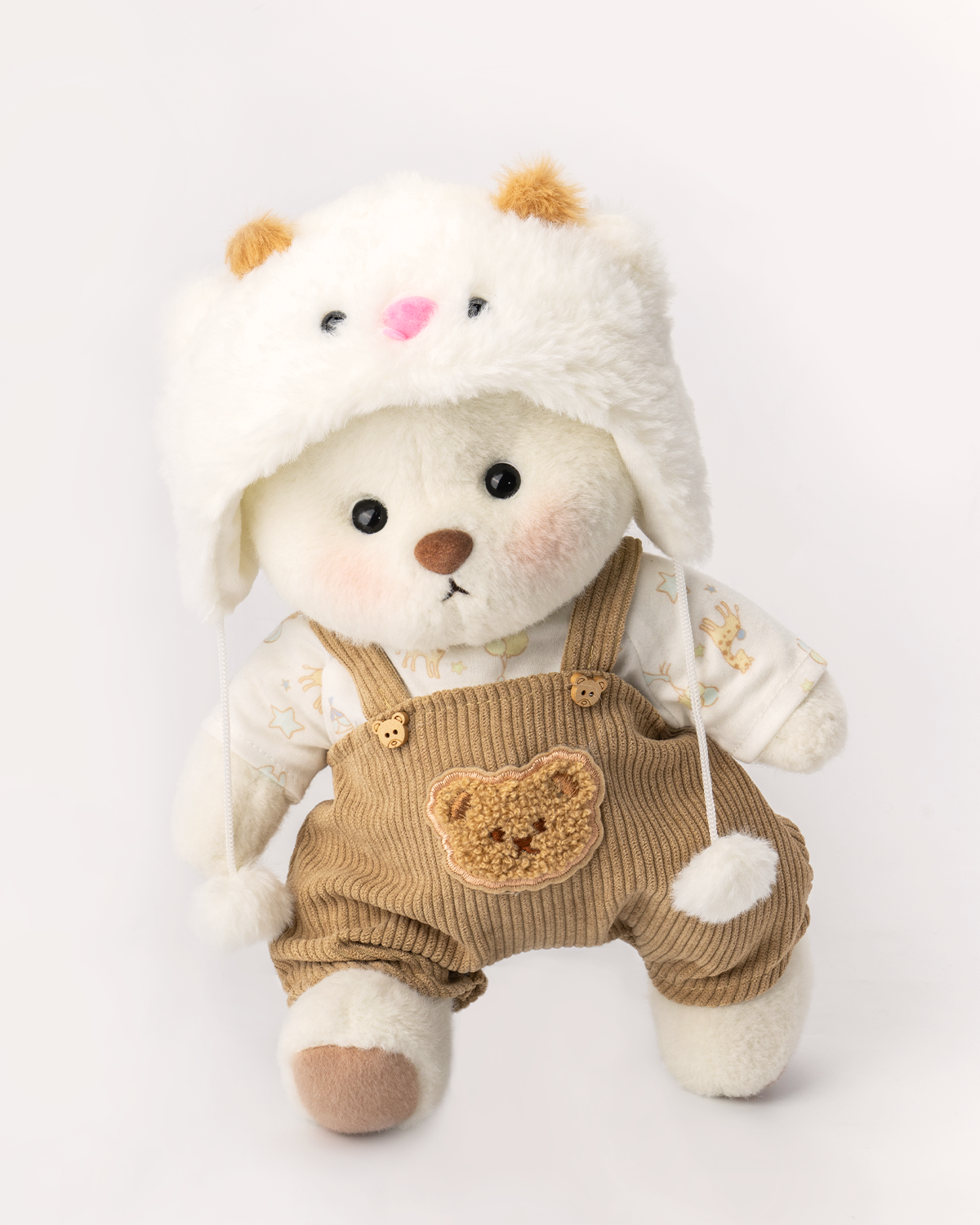 Getahug White Sheep Brown Overalls Bear | Handmade Jointed Teddy Bear Gift