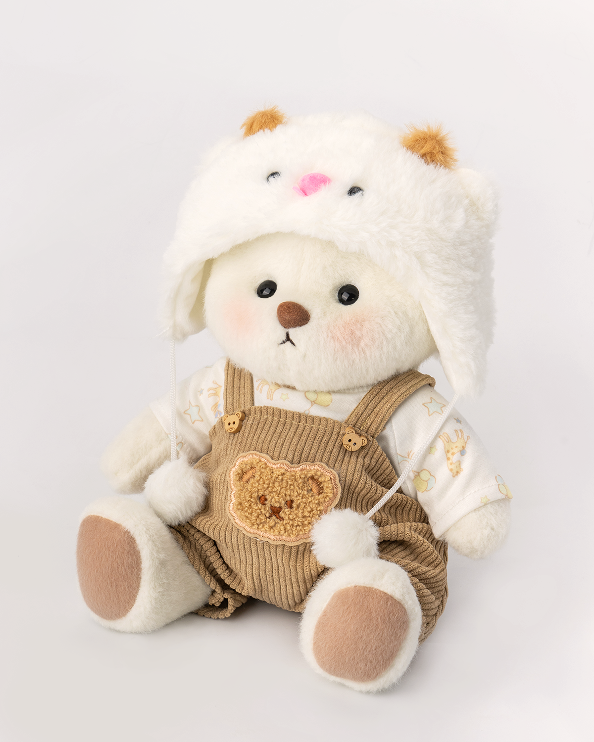 Getahug White Sheep Brown Overalls Bear | Handmade Jointed Teddy Bear Gift