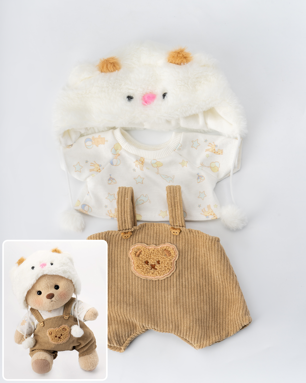 White Sheep Brown Overalls Set(Outfit Only) | Teddy Bear Clothes