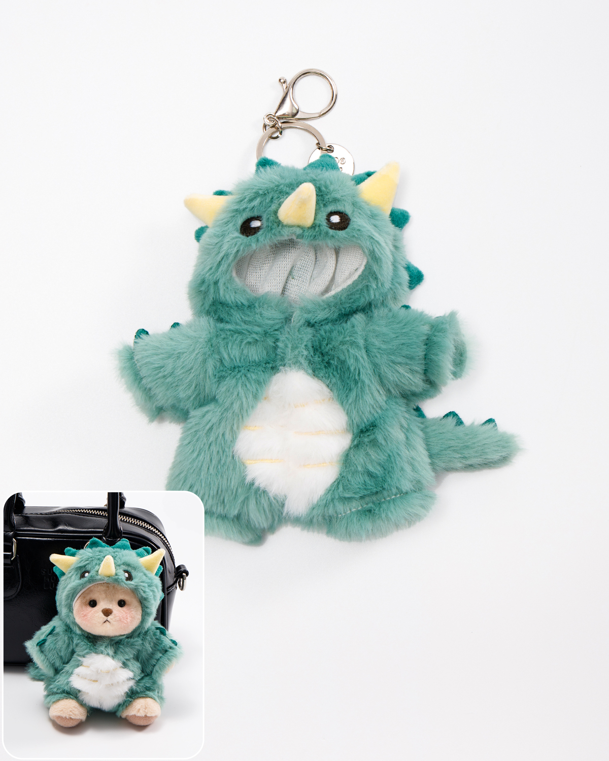 Getahug Green Triceratops Mini Bear Keychain | 5.9 Inches Plush Bag Charm Stuffed Animal Gift