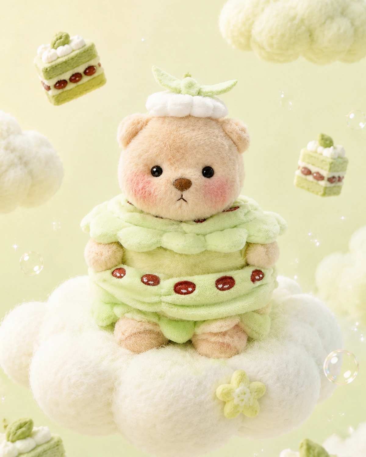 Getahug Matcha Cake Mini Bear Keychain | 5.9 Inches Plush Bag Charm St