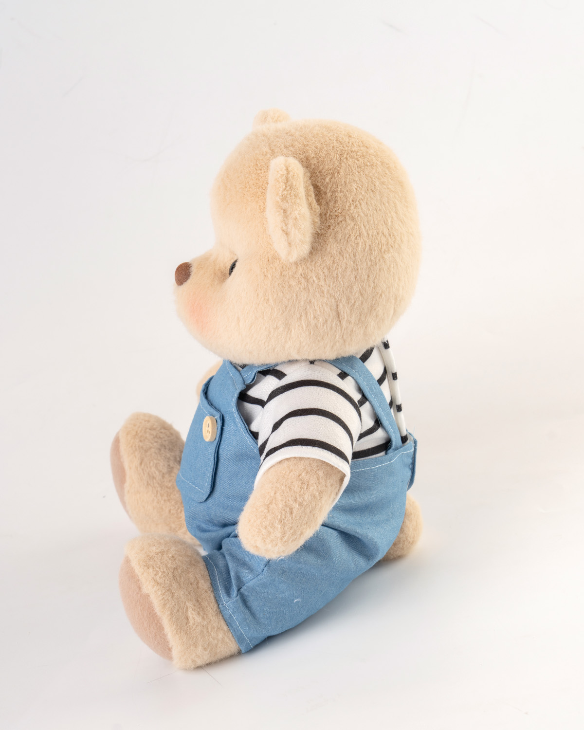 Getahug Striped Top Blue Overalls Bear | Handmade Jointed Teddy Bear Gift