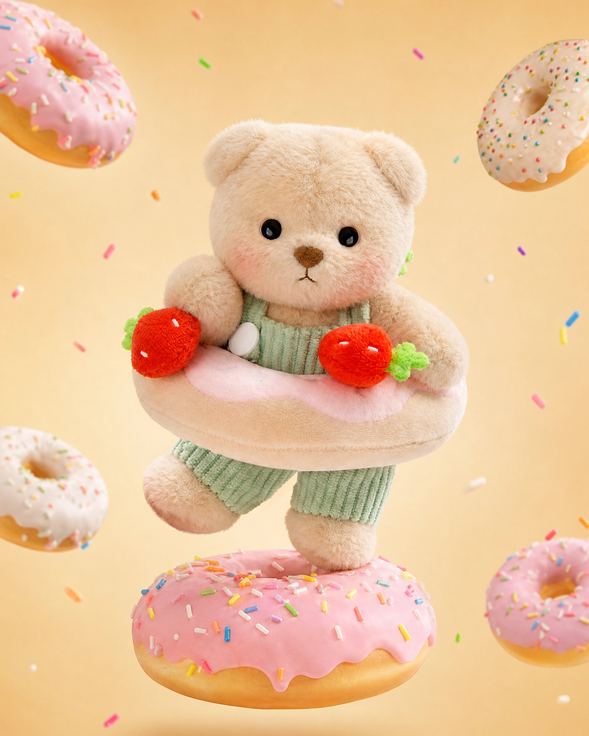 Getahug Strawberry Donut Mini Bear Keychain | 5.9 Inches Plush Bag Cha