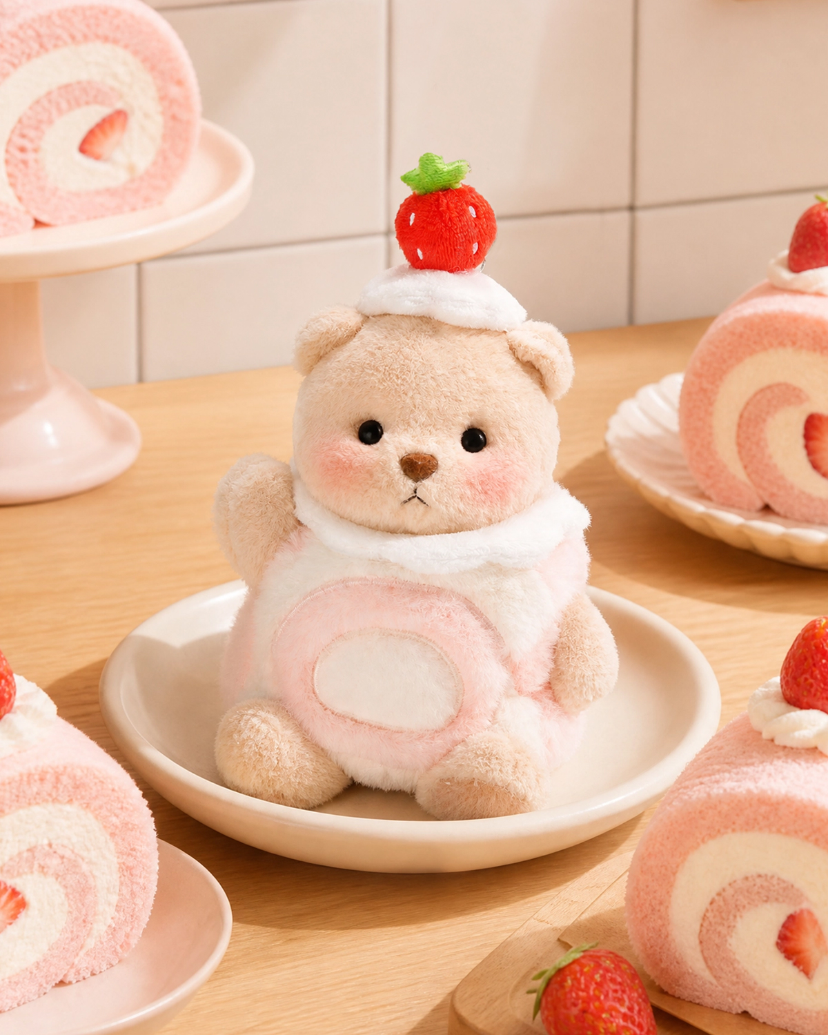 Getahug Swiss Roll Mini Bear Keychain | 5.9 Inches Plush Bag Charm Stu