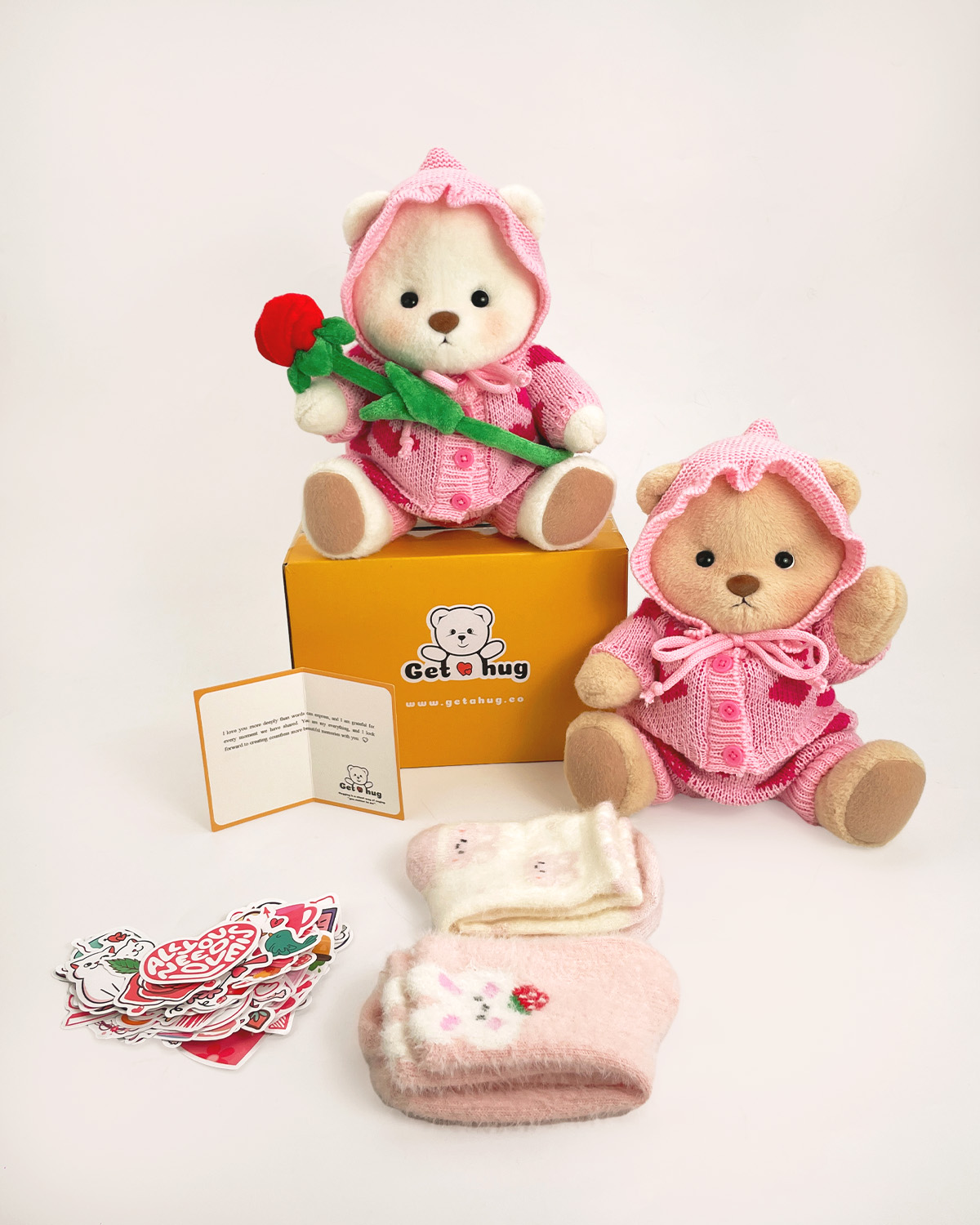 Getahug Pink Heart Sweater Bear Valentine's Day Gift Bundle