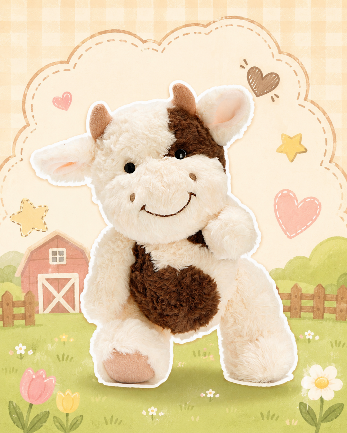 Getahug Cool Denim Magnetic Plush Cow | Handmade Jointed Stuffed Animal Gift