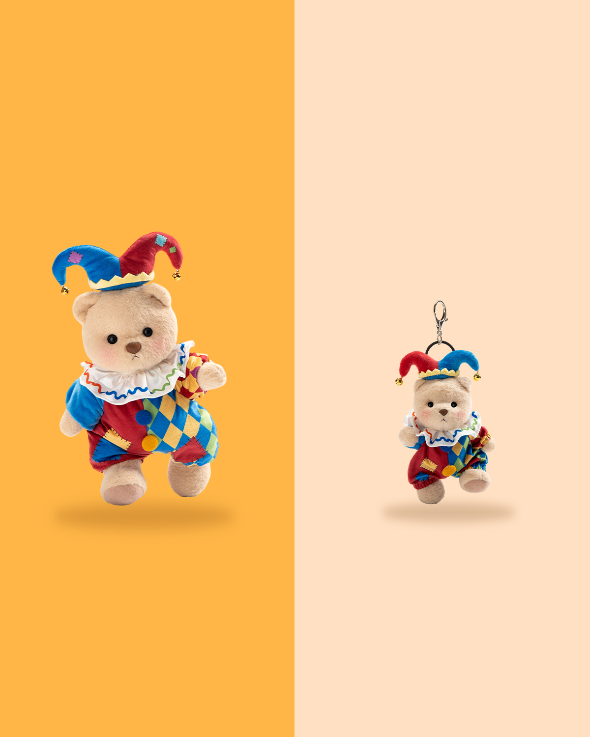 Getahug Halloween Jolly Clown Jointed Teddy Bear and Mini Bear Keychain Gift Bundle