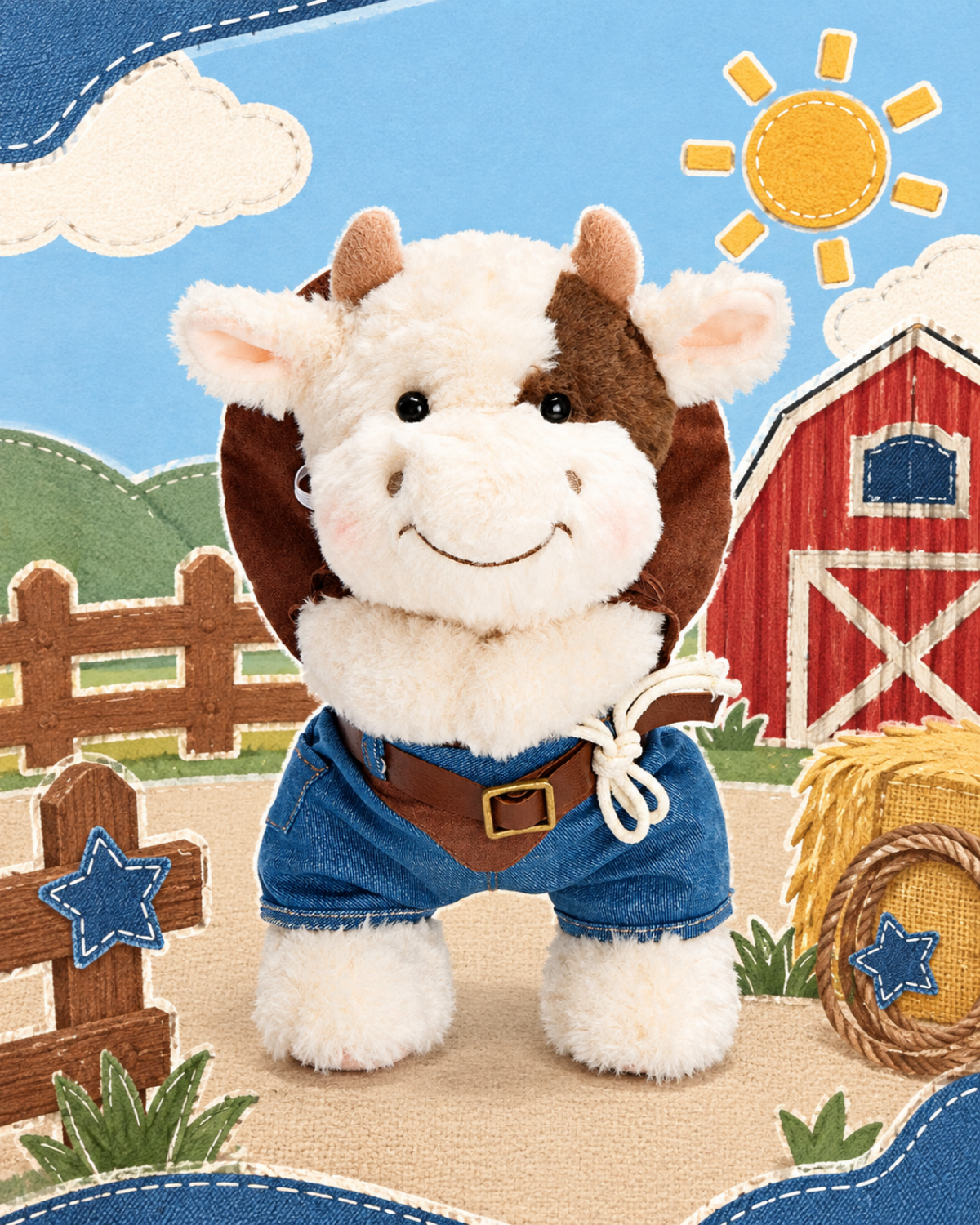 Getahug Cool Denim Magnetic Plush Cow | Handmade Jointed Stuffed Animal Gift