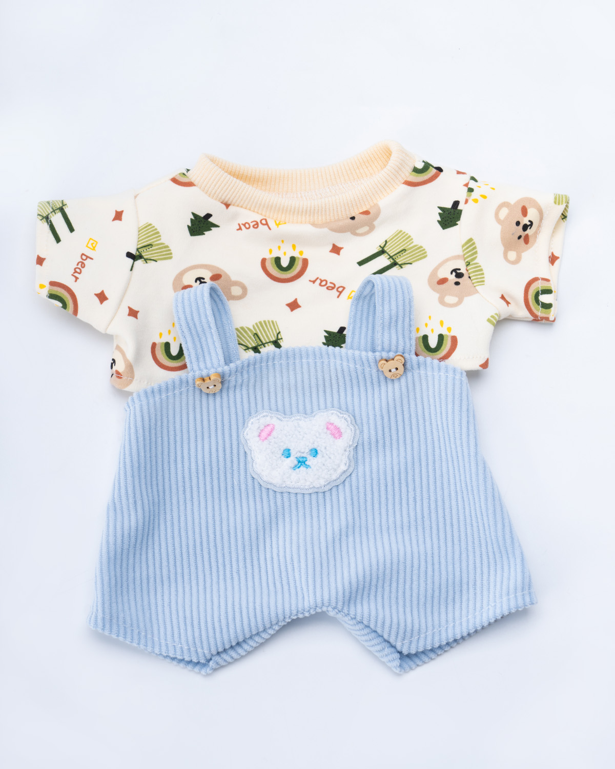 Getahug Printed Top Blue Overalls Blue Bear | Handmade Jointed Teddy Bear Gift