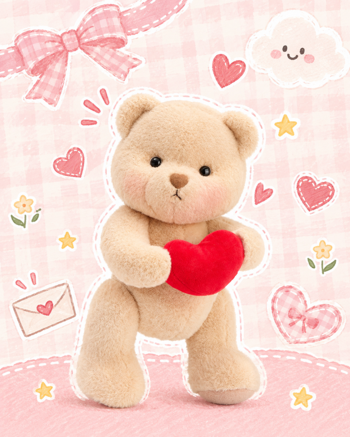 Getahug Bella Magnetic Plush Bear with a Heart | Handmade Jointed Teddy Bear Stuffed Animal Gift