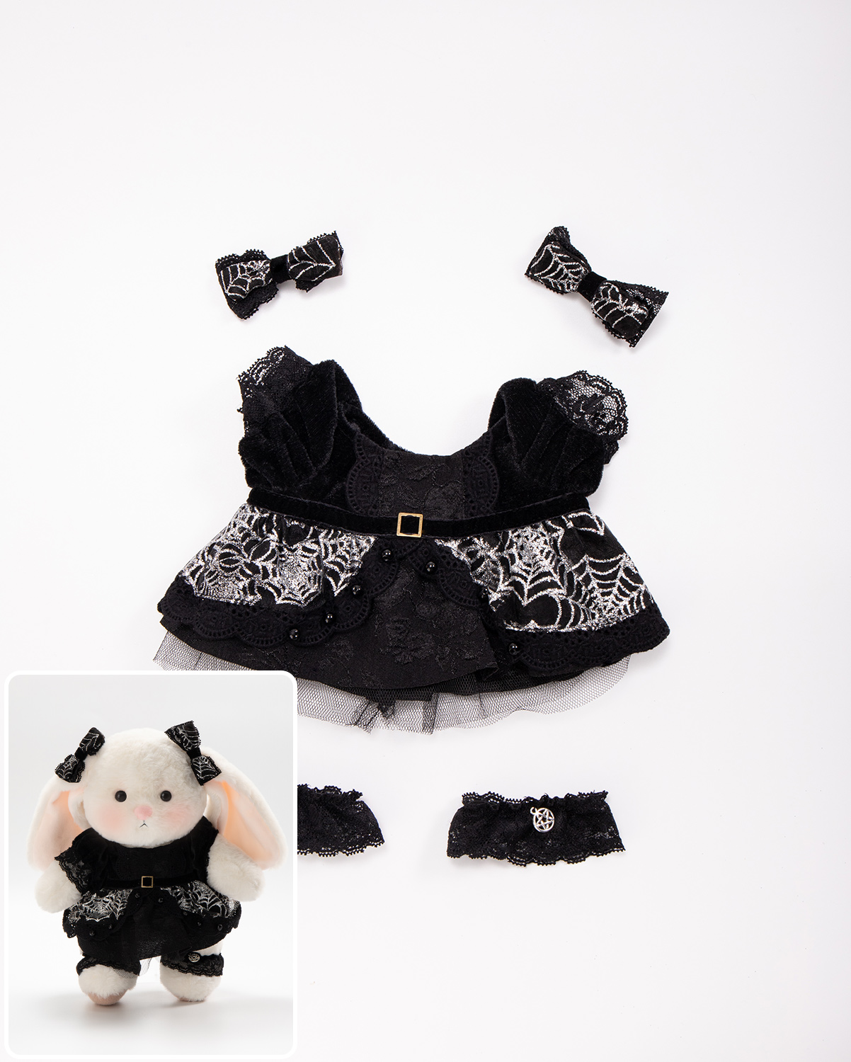 Getahug Halloween Spiderweb Lace Dress Bunny Plush | Handmade Jointed Stuffed Animal Gift (Pre-sale)