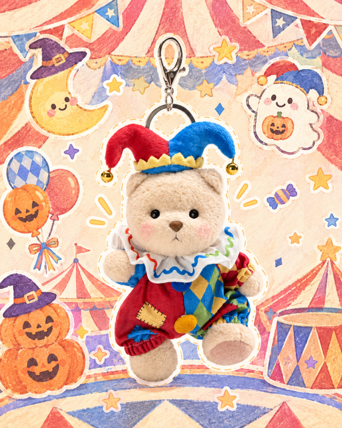 Getahug Jolly Clown Mini Bear Keychain | 5.9 Inches Stuffed Animal Bag Charm Halloween Gift
