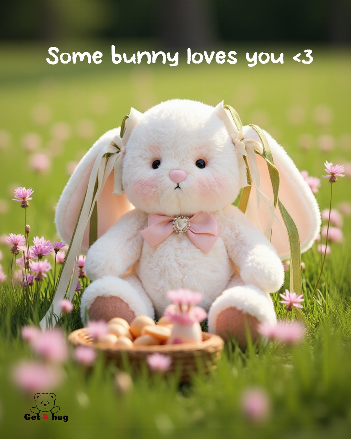 Getahug The White Bunny With Green Ribbon | Handmade Jointed Bunny Gift