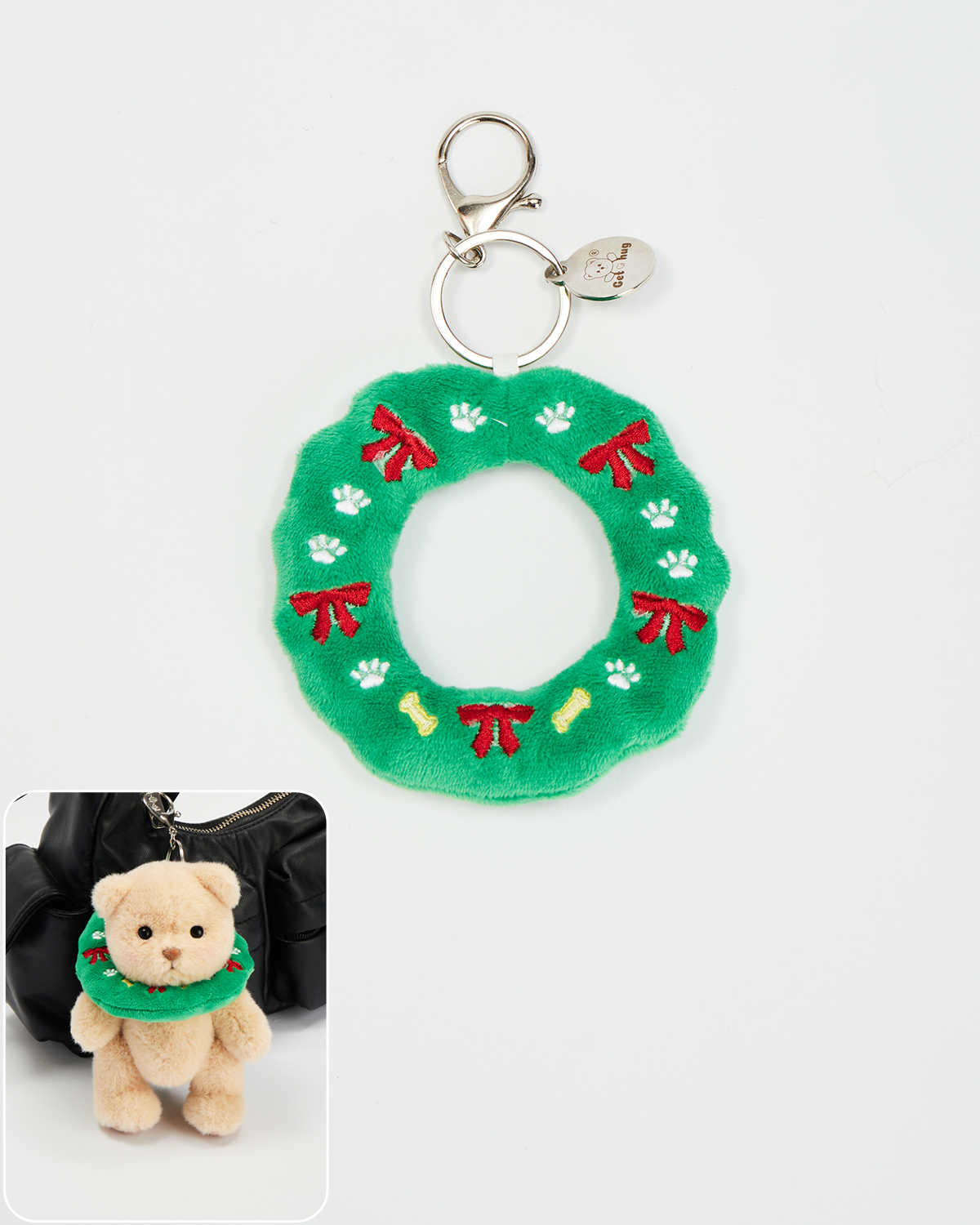 Getahug 5.9 Inches Christmas Wreath Brown Mini Bear Bag Charm Keychains Gift 
