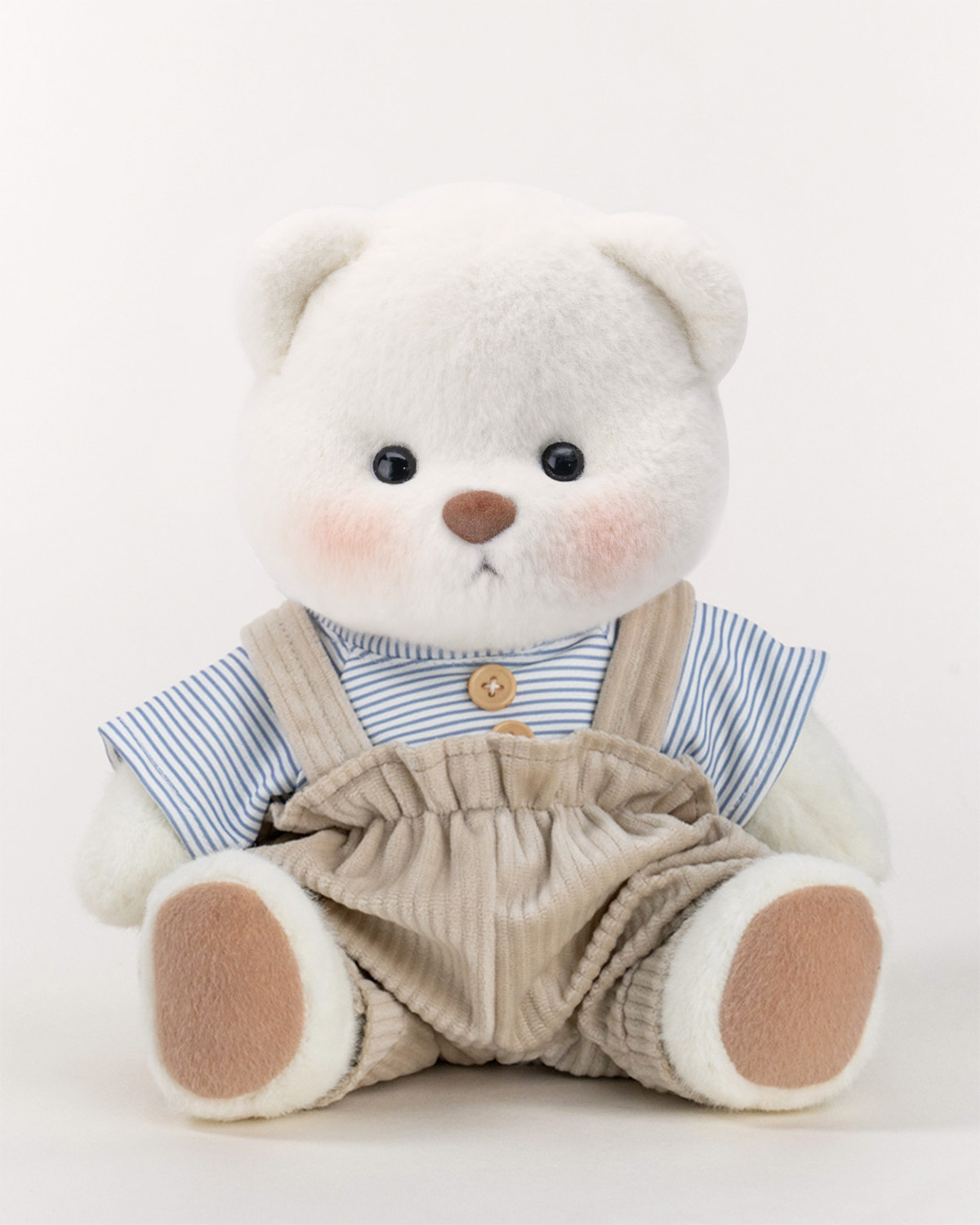 Getahug Adorable Khaki Overalls White Teddy Bear | Handmade Stuffed Animal Gift