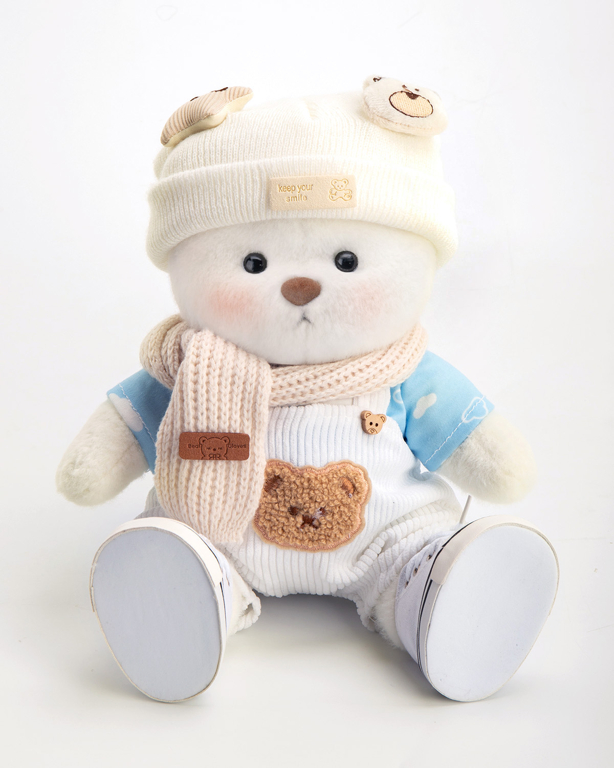 Getahug Cool Overalls White Teddy Bear | Handmade Jointed Toy Gift