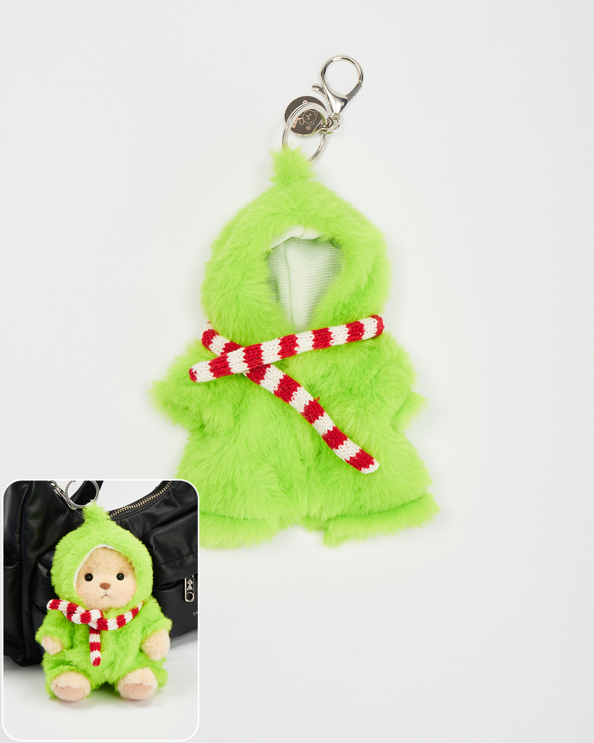 Christmas Green Monster Set Bag Charm Keychains (Outfit Only) | 5.9 Inches Mini Teddy Bear Clothes
