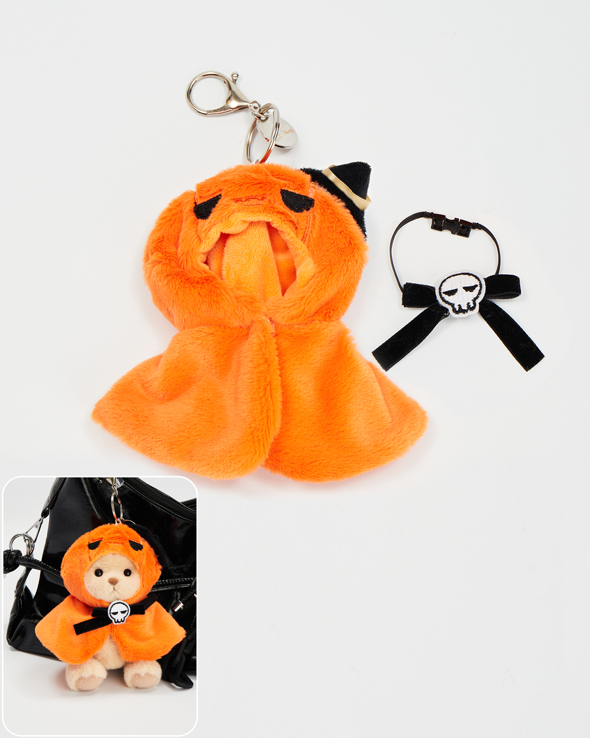 Halloween Pumpkin Cape Bag Charm Keychains (Outfit Only) | 5.9 Inches Mini Teddy Bear Clothes