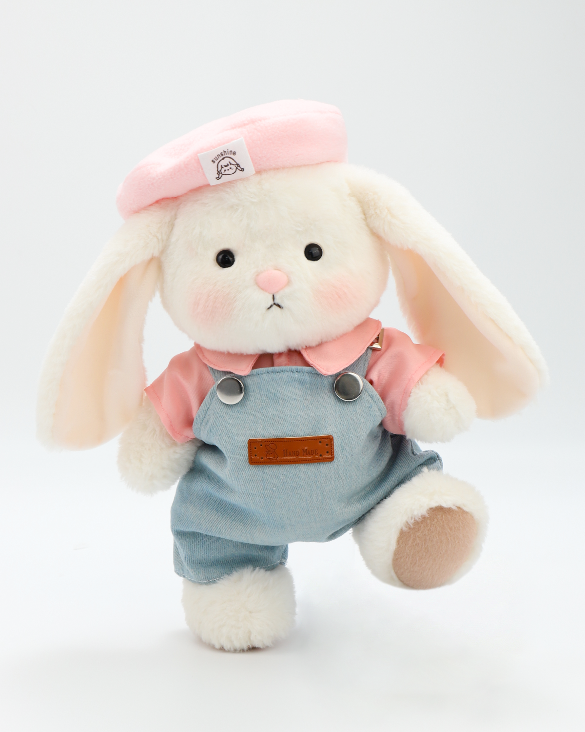 Getahug Pink Beanie Overalls Bunny | Handmade Jointed Stuffed Animal Gift