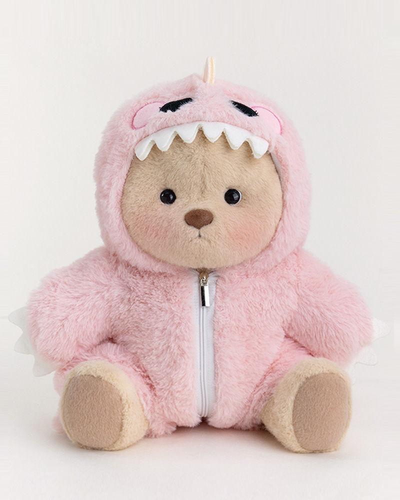 Getahug Pink Furry Dino Bear | Handmade Jointed Teddy Bear Gift