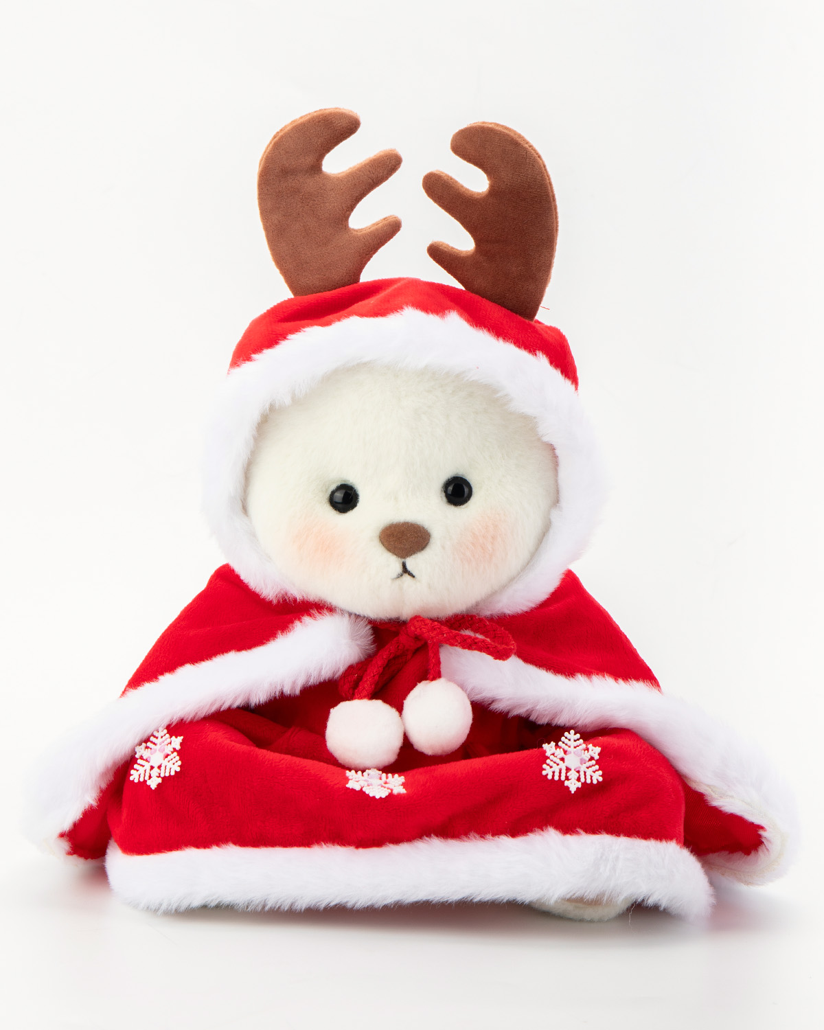 Getahug Red Antler Snowflake Cape White Teddy Bear | Handmade Stuffed Animal Gift