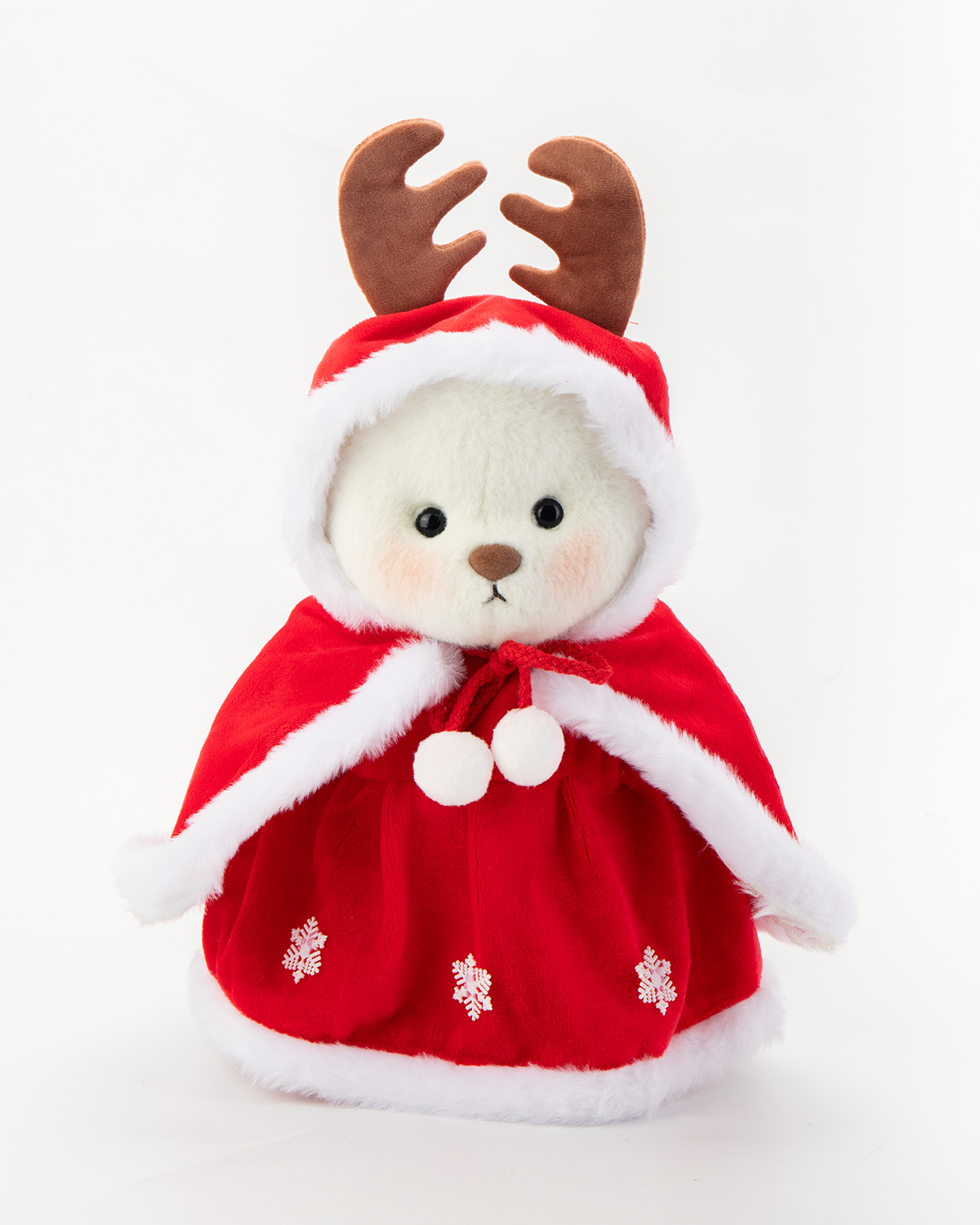 Getahug Red Antler Snowflake Cape White Teddy Bear | Handmade Stuffed Animal Gift