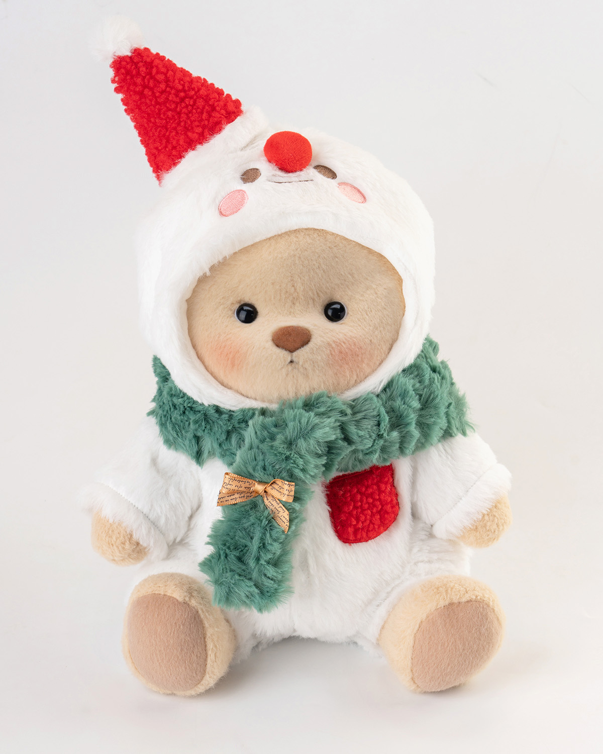 Getahug Christmas Snowman White Teddy Bear | Handmade Stuffed Animal Gift