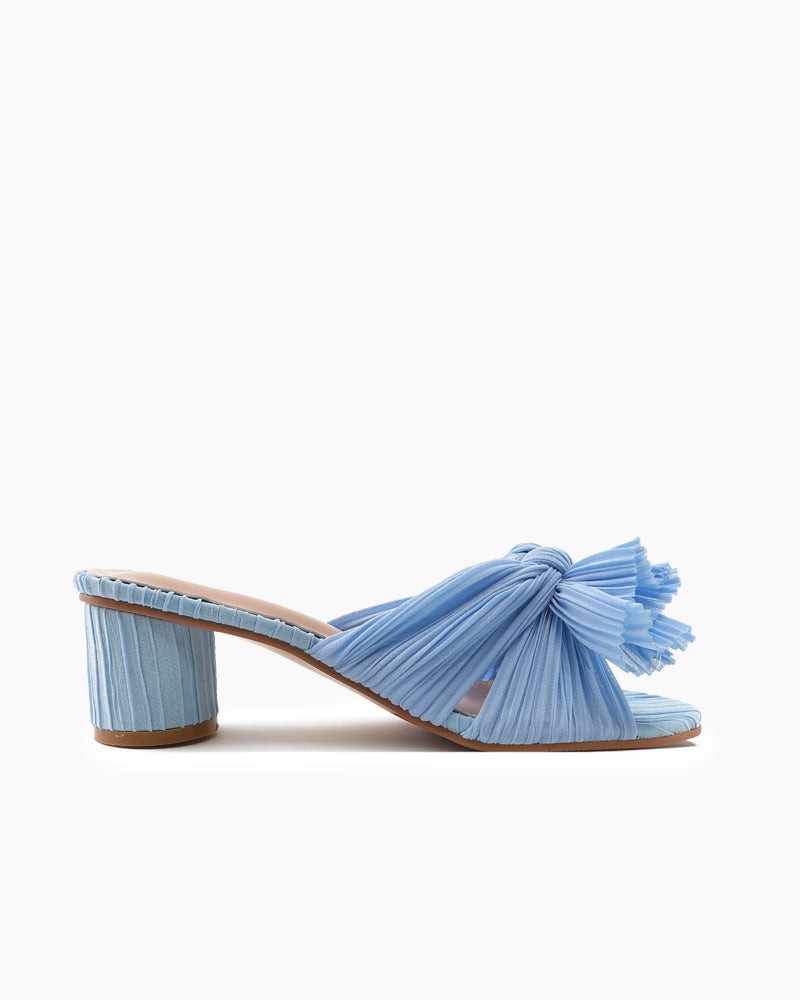 Pleated Bow Open Toe Chunky Block Heel Sandals