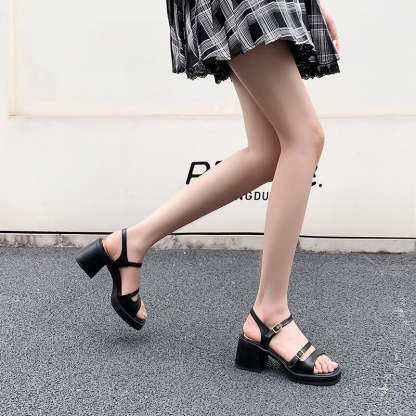 Leather Chunky Gladiator Sandals in Black/Coffee