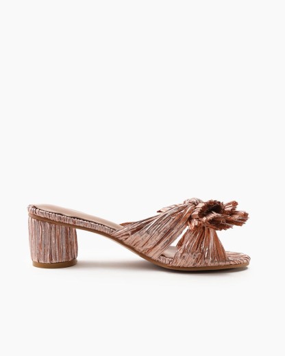 Pleated Bow Open Toe Chunky Block Heel Sandals