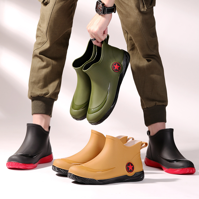 Fashionable Adult Short Rain Boots, Waterproof Unisex Ankle Shoes, Anti-Slip Durable Rubber Footwear, Stylish Kitchen Water Boots For Men And Women