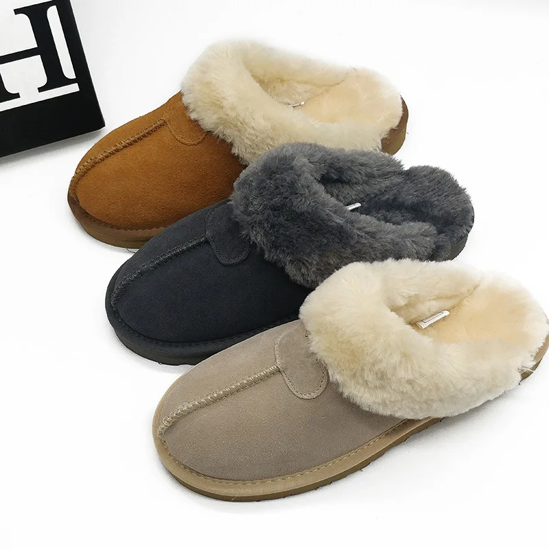 Women's Color Non-slip Winter Warm Slippers Indoor Warm Slippers Ladies Leather Slippers Couple Home Short Plush Flat Shoes