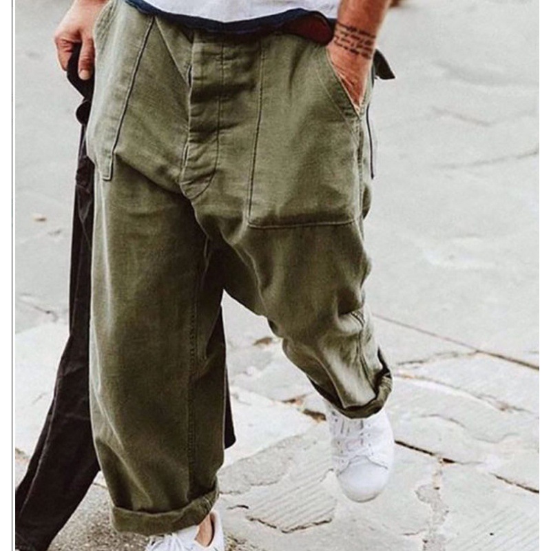 Men's Casual Solid Color Cotton Linen Large Pockets Pants