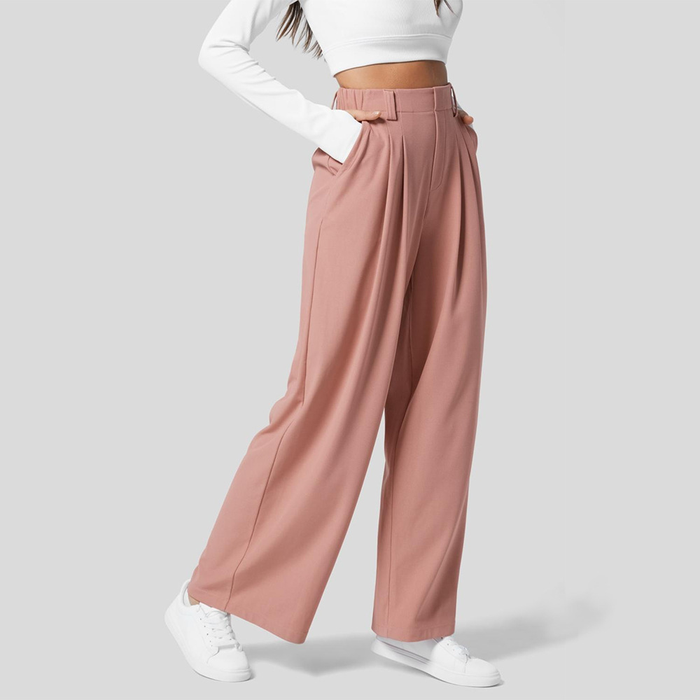 High-Waisted Plicated Wide Leg Waffle Pants
