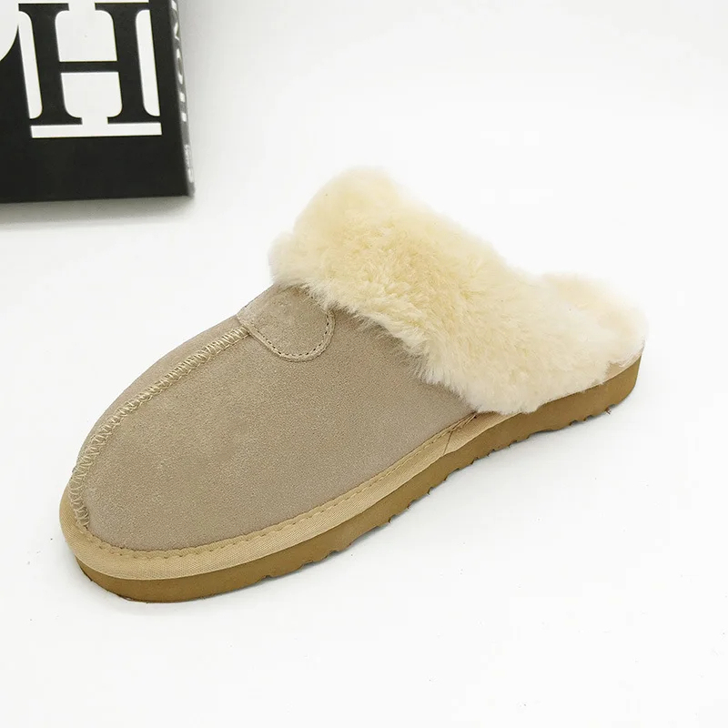 Women's Color Non-slip Winter Warm Slippers Indoor Warm Slippers Ladies Leather Slippers Couple Home Short Plush Flat Shoes