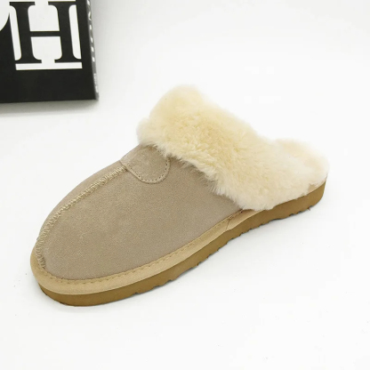 Women's Color Non-slip Winter Warm Slippers Indoor Warm Slippers Ladies Leather Slippers Couple Home Short Plush Flat Shoes