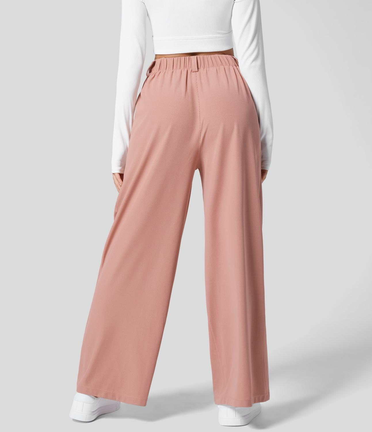 High-Waisted Plicated Wide Leg Waffle Pants
