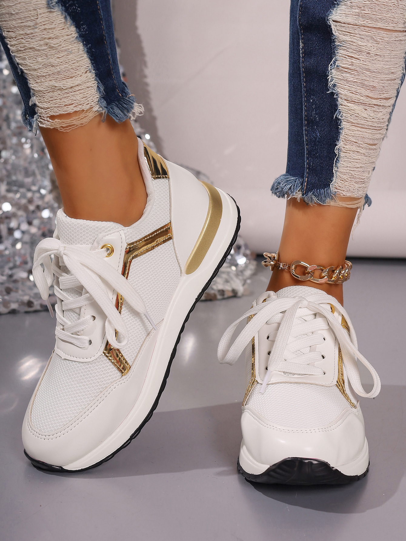 Women Orthopedic Shoes Bling Wedge Sneakers