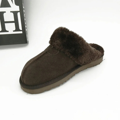 Women's Color Non-slip Winter Warm Slippers Indoor Warm Slippers Ladies Leather Slippers Couple Home Short Plush Flat Shoes