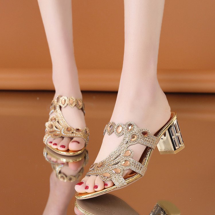 Chunky Heel Sandals For Women Comfy Rhinestone Light Fashionable Footwear