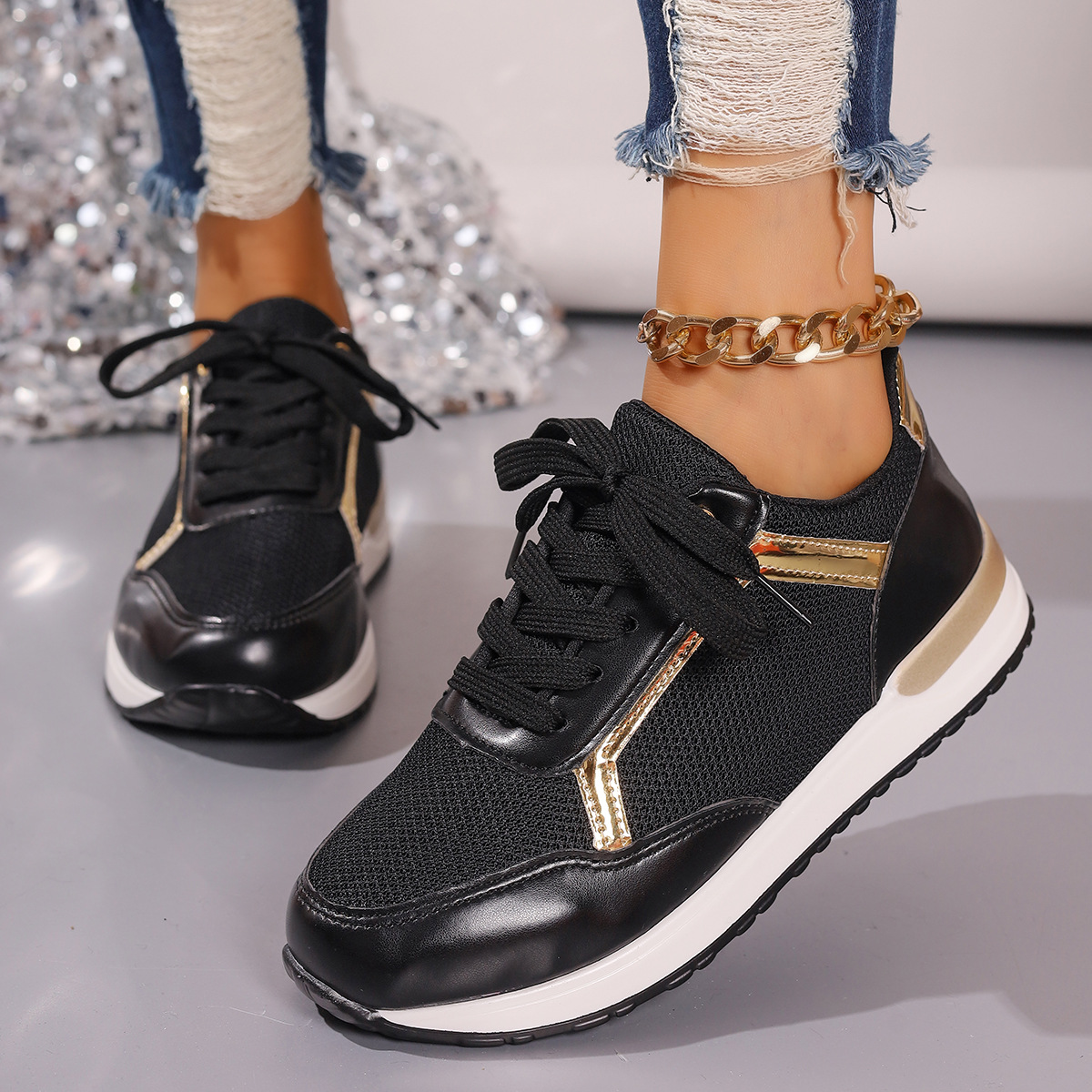 Women Orthopedic Shoes Bling Wedge Sneakers