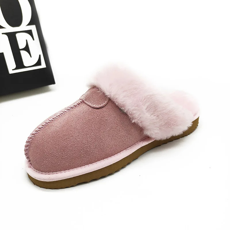 Women's Color Non-slip Winter Warm Slippers Indoor Warm Slippers Ladies Leather Slippers Couple Home Short Plush Flat Shoes