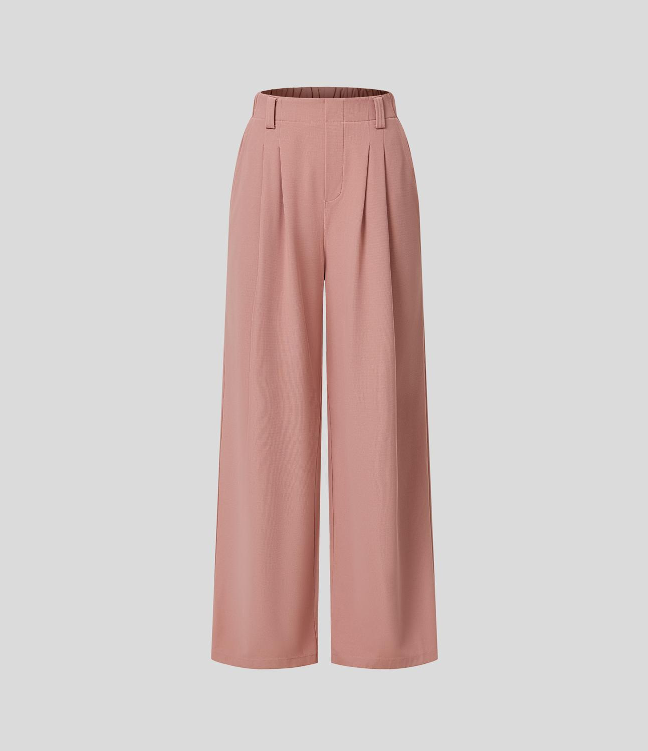 High-Waisted Plicated Wide Leg Waffle Pants