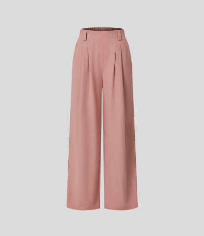 High-Waisted Plicated Wide Leg Waffle Pants
