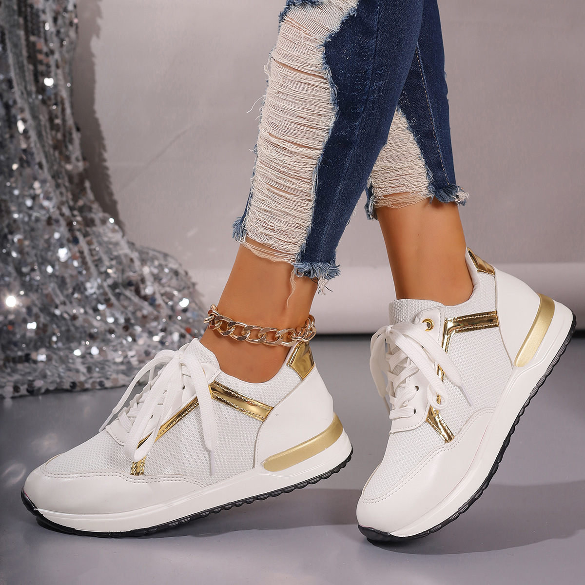 Women Orthopedic Shoes Bling Wedge Sneakers