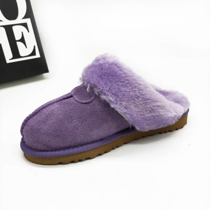 Women's Color Non-slip Winter Warm Slippers Indoor Warm Slippers Ladies Leather Slippers Couple Home Short Plush Flat Shoes